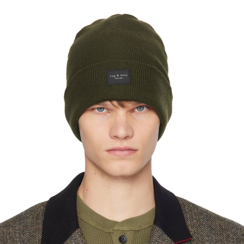 Tag & Bone Khaki Addison Beanie in Olive
